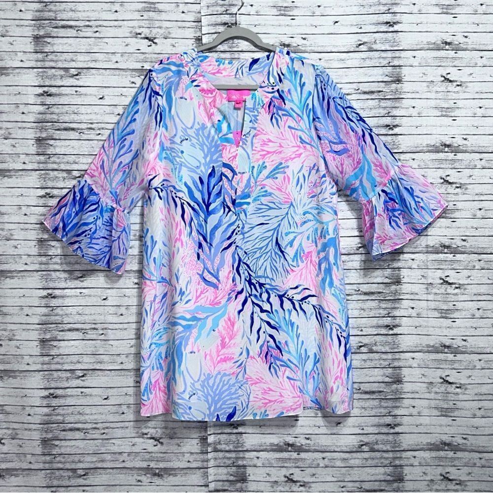 Lilly Pulitzer Eleanora Silk Dress Kaleidoscope Coral